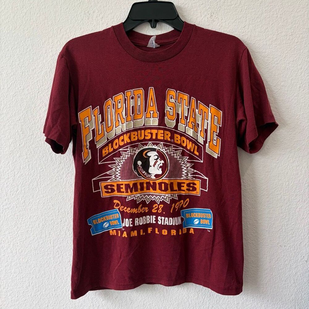 Vintage 1990 FSU Florida State Seminoles Blockbuster Bowl T-Shirt - Logo 7 Men's